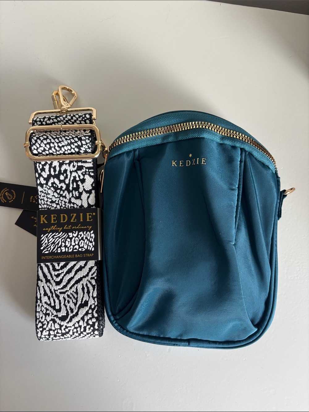 Kedzie Teal Crossbody Bag with Removable Black & White Strap